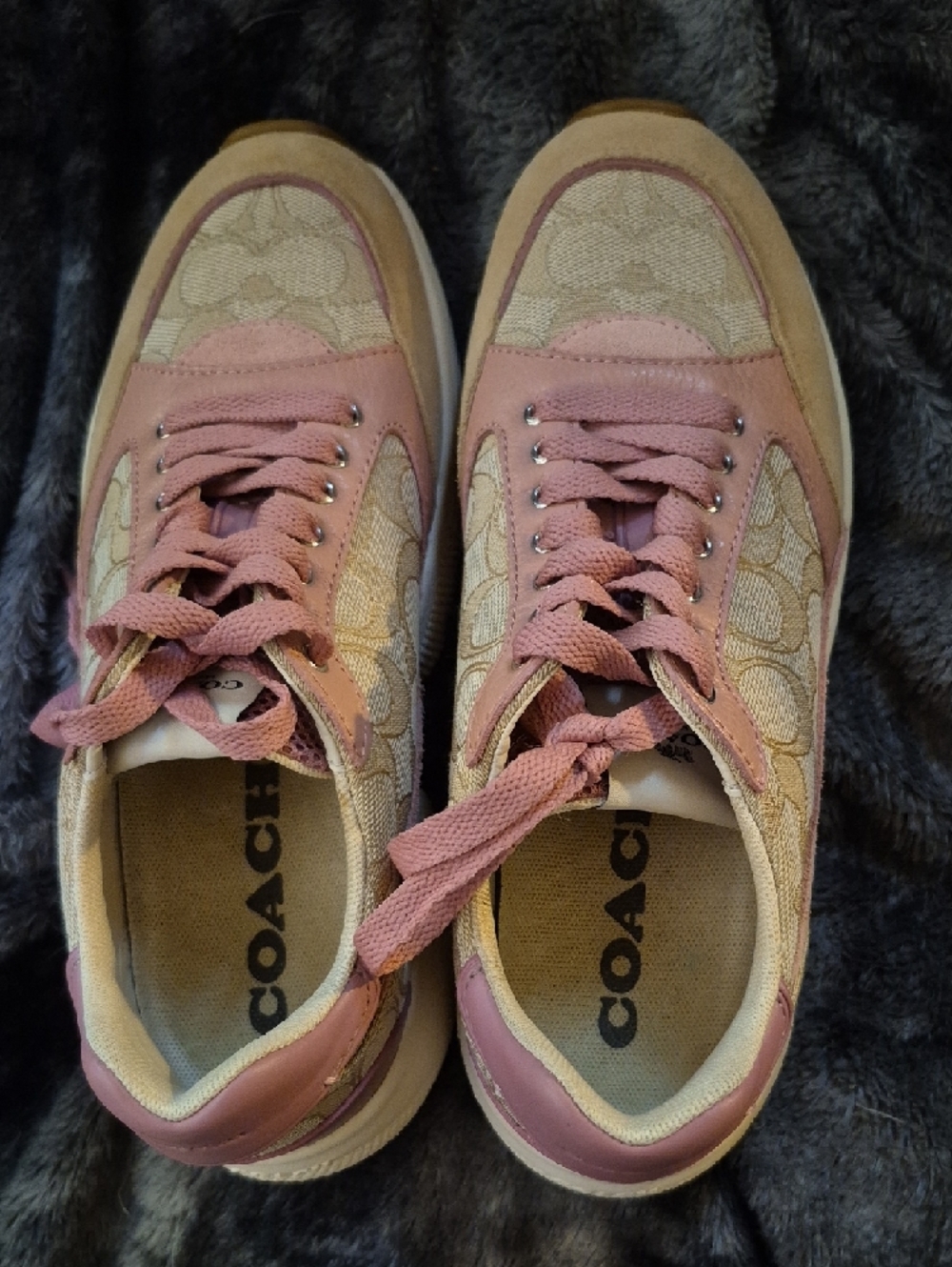 Coach Pink and Tan Logo Panel Sneakers - Picture 5 of 9